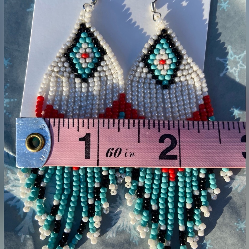 FREE with purchase * NWT hand-beaded earrings in turquoise, white, black, & red. - Picture 3 of 4